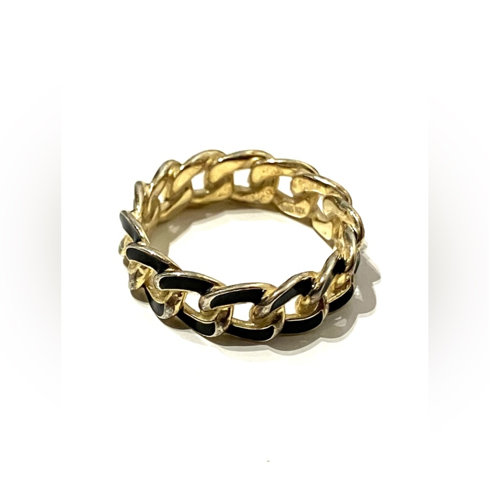 Gold Plated Sterling Silver 925 Black Enamel Chain Ring 7